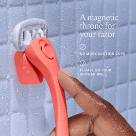 Billie razor in use in shower illustrating smooth strokes and comfortable shave