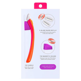 Billie razor in styled bathroom setting highlighting colorful design and organized storage
