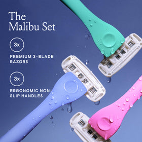 Billie close-up of the Malibu three stainless blades showing smooth shave performance