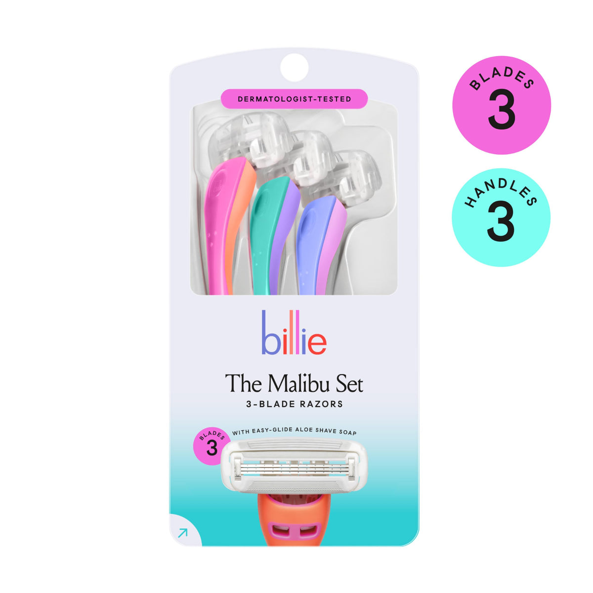 Billie Malibu razors packed in a travel pouch for quick touch-ups on trips