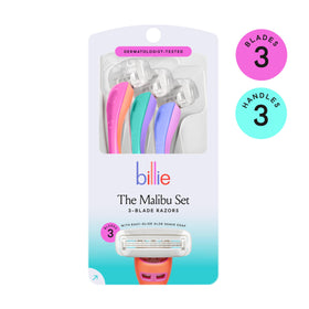 Billie Malibu razors packed in a travel pouch for quick touch-ups on trips