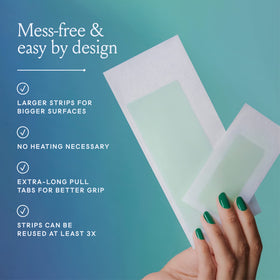 Billie open box revealing medium and large wax strips plus soothing wipes