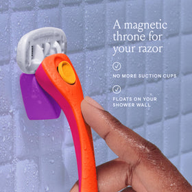 Billie razor in wet hand demonstrating non-slip matte grip for safe handling