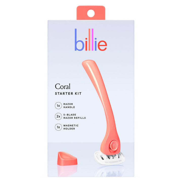 Billie razor kit front packaging showing contents and benefits