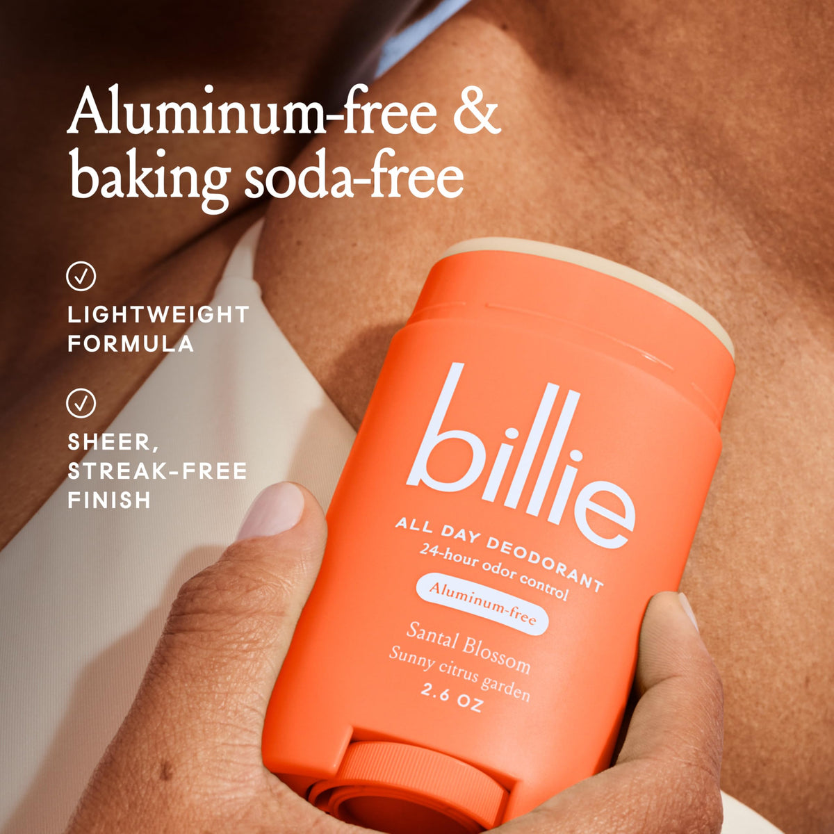 Billie stick with cap removed demonstrating easy swipe application benefit