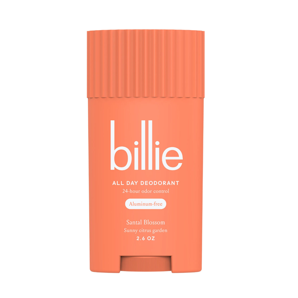 Billie front packaging showing Santal Bloom scent and lightweight benefits