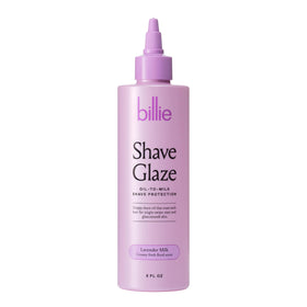 Billie shave glaze front bottle shows design and Lavender Milk scent benefit