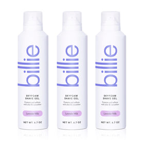 Billie front packaging showing Lavender Milk and benefits