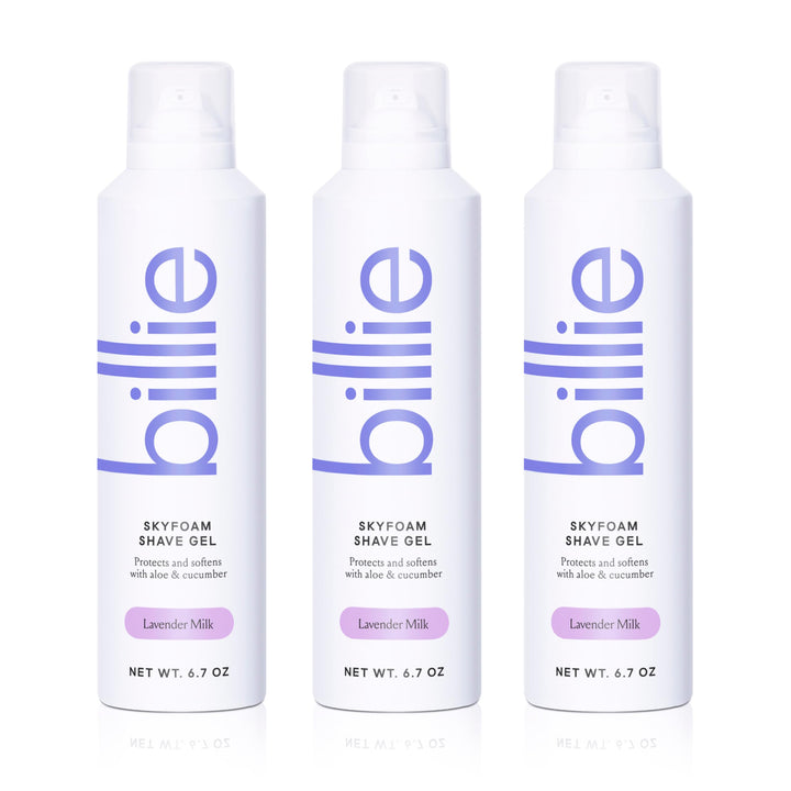 Billie front packaging showing Lavender Milk and benefits