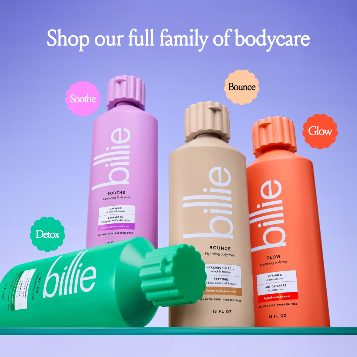 Billie oat milk and ceramides ingredient close-up, soothing barrier support