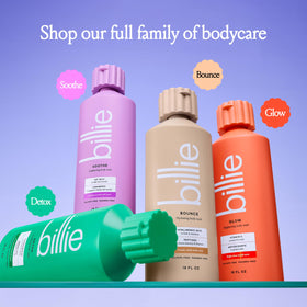 Billie oat milk and ceramides ingredient close-up, soothing barrier support