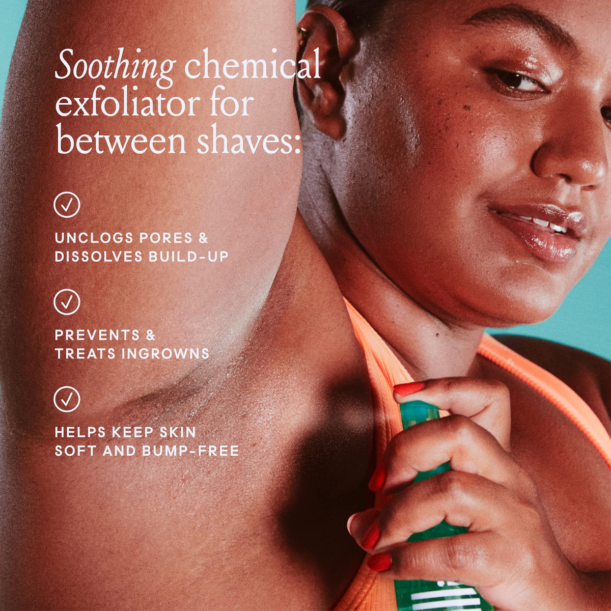 Billie spray nozzle close-up demonstrating all-over application convenience