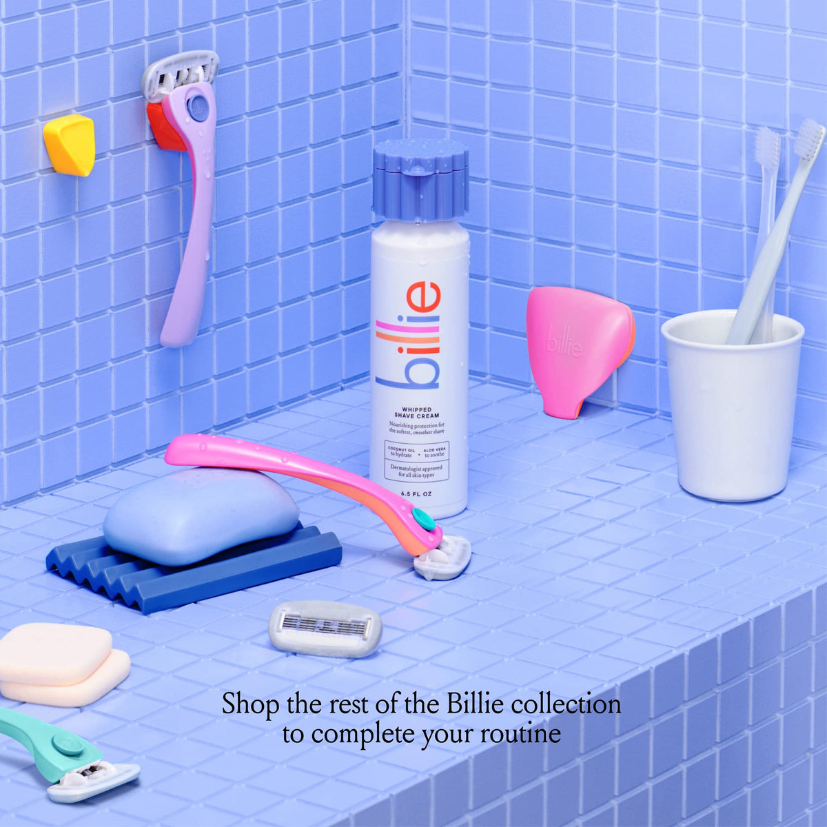 Billie bottle packed in toiletry bag for travel-ready skin care