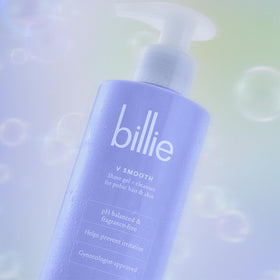 Billie bottle in bathroom setting suggesting everyday cleansing convenience and calm