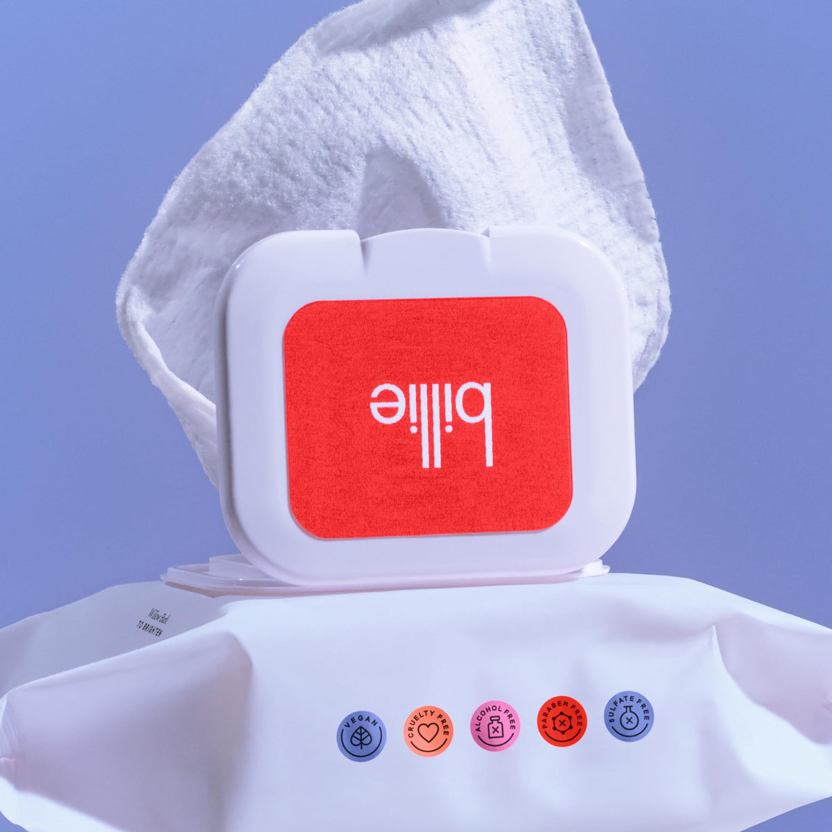 Billie wipe in hand removing makeup for quick, gentle cleansing