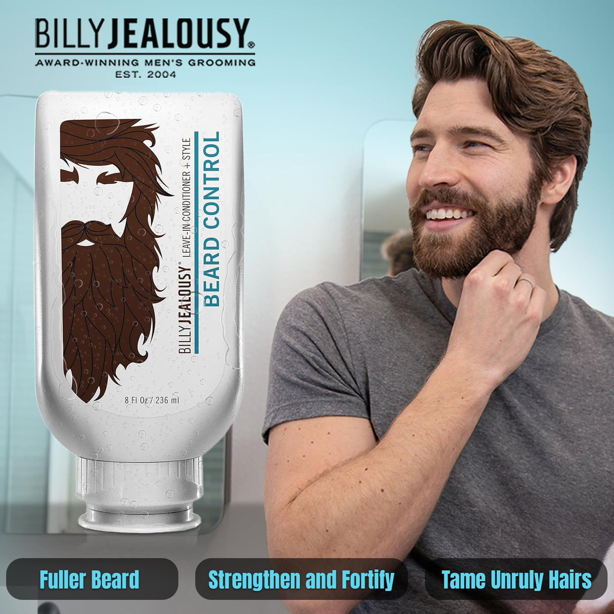 Billy Jealousy used on a beard during application showing smoother, tamed hairs