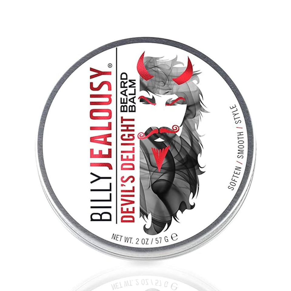 Billy Jealousy tin front view showing packaging and travel-ready benefit