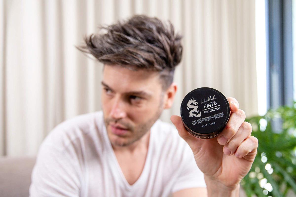 Billy Jealousy styled short haircut side view illustrating strong hold and definition