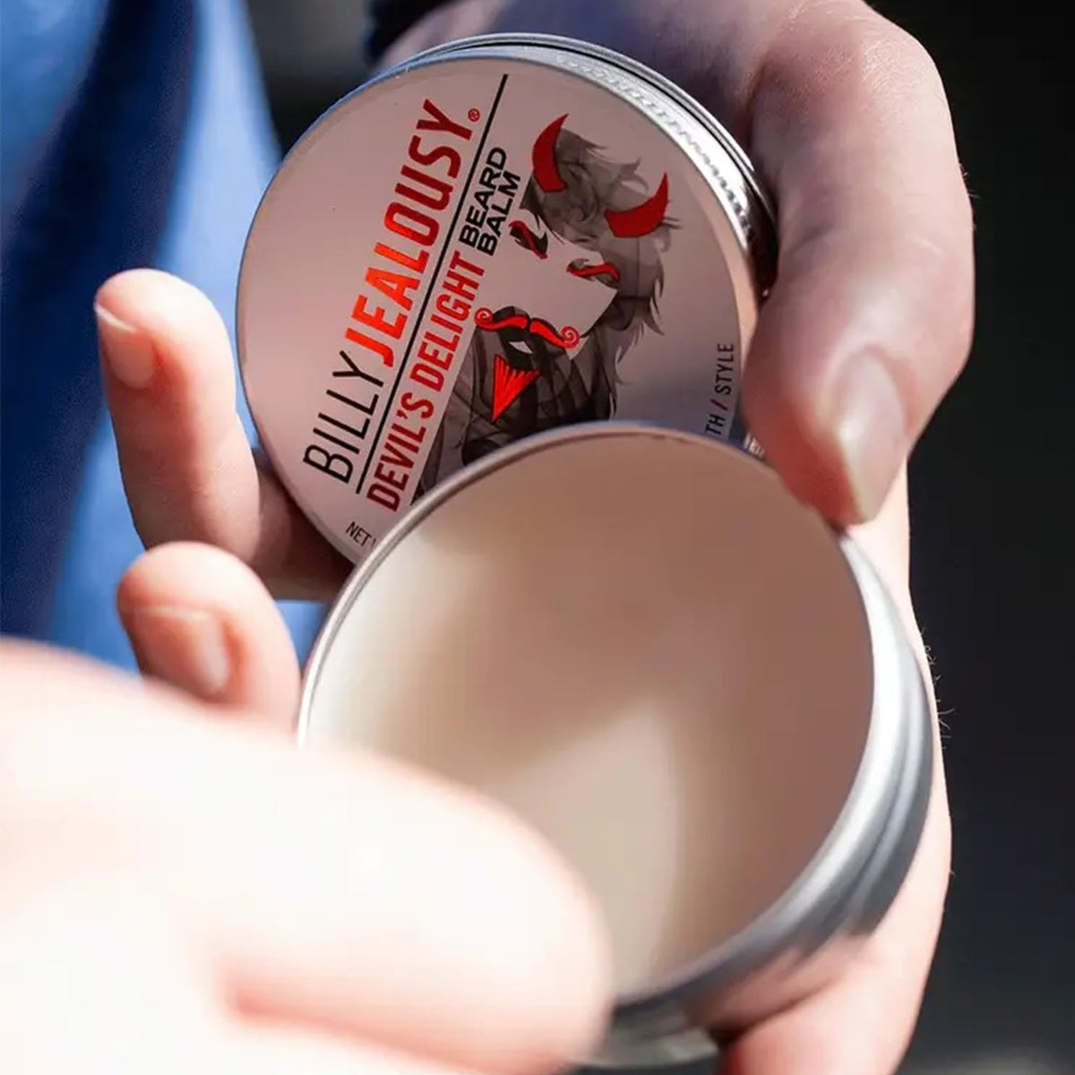 Billy Jealousy label close-up showing scent name and ingredient transparency benefit