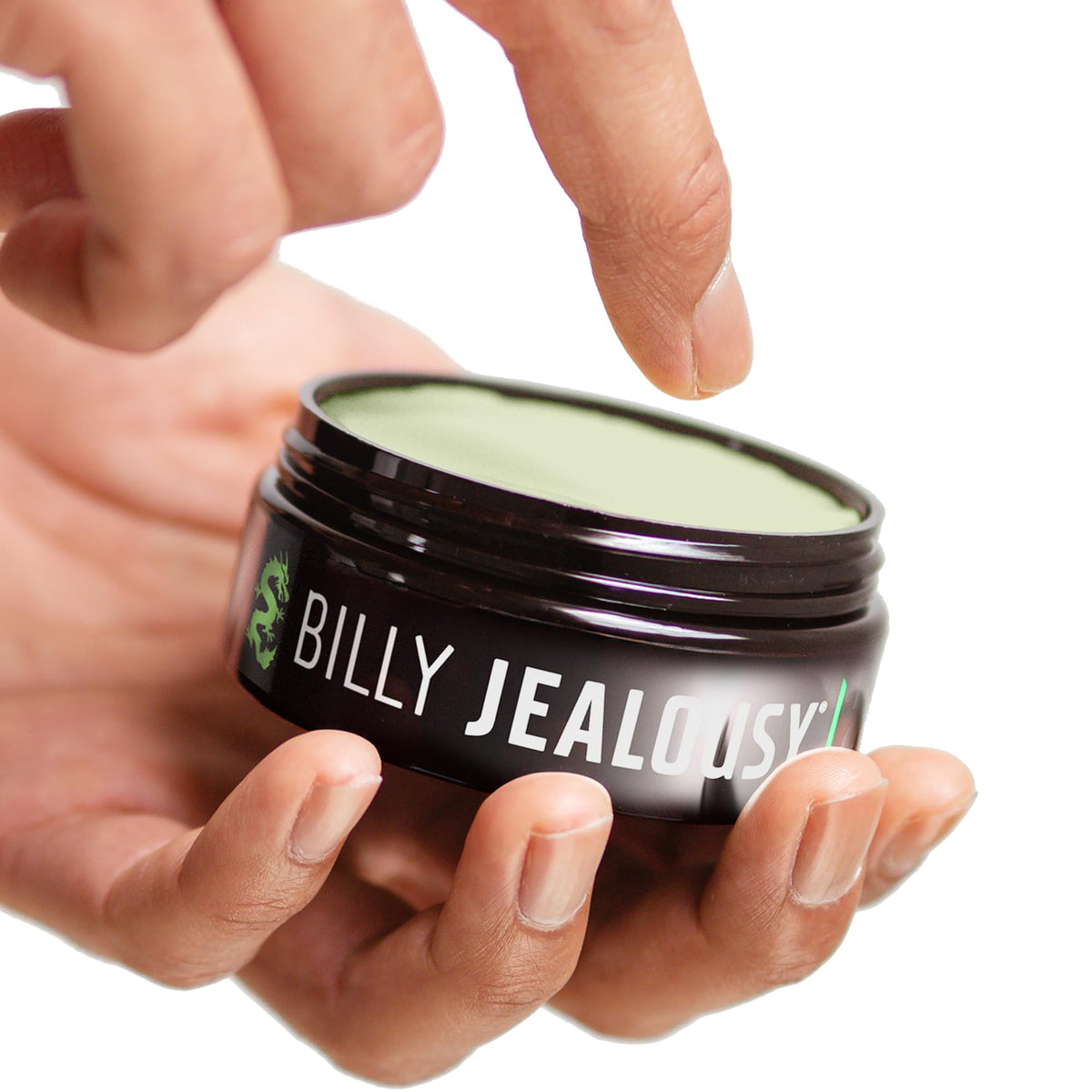billy jealousy cream on fingertips ready to apply, demonstrating easy pickup and spread