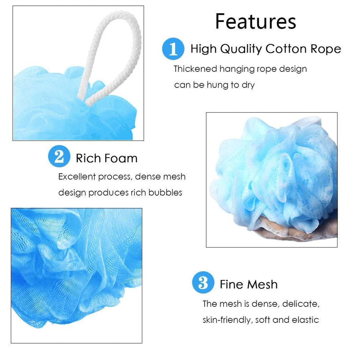BIMIGET pouf in shower illustrating easy lathering benefit