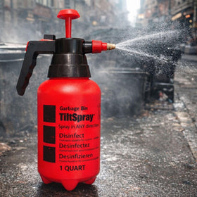 BinClaw TiltSpray next to a soda bottle for 32oz size and capacity reference