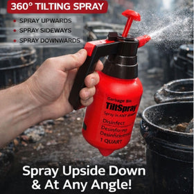 BinClaw TiltSpray spraying upside down into tight undersink area for easier cleaning