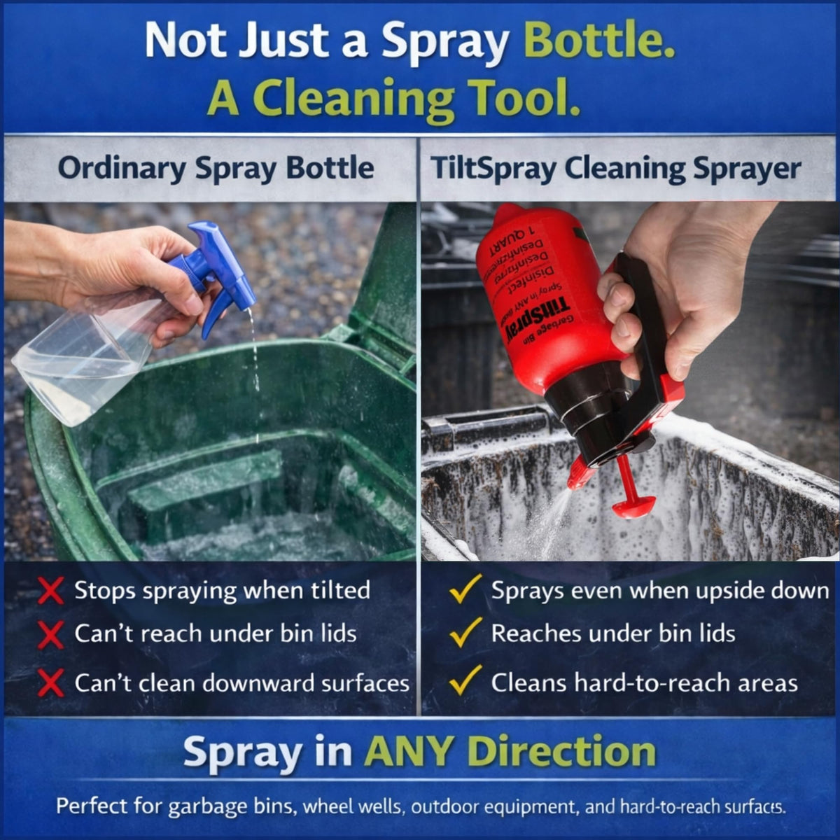 BinClaw TiltSpray weighted flexible intake tube close-up demonstrating consistent draw