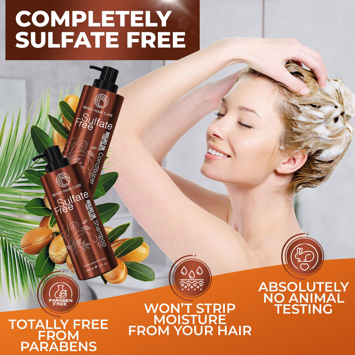BINGO HAIR CARE bottle label close view showing key ingredients