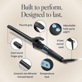 Bio Ionic curling wand in use on long hair creating tight uniform spirals