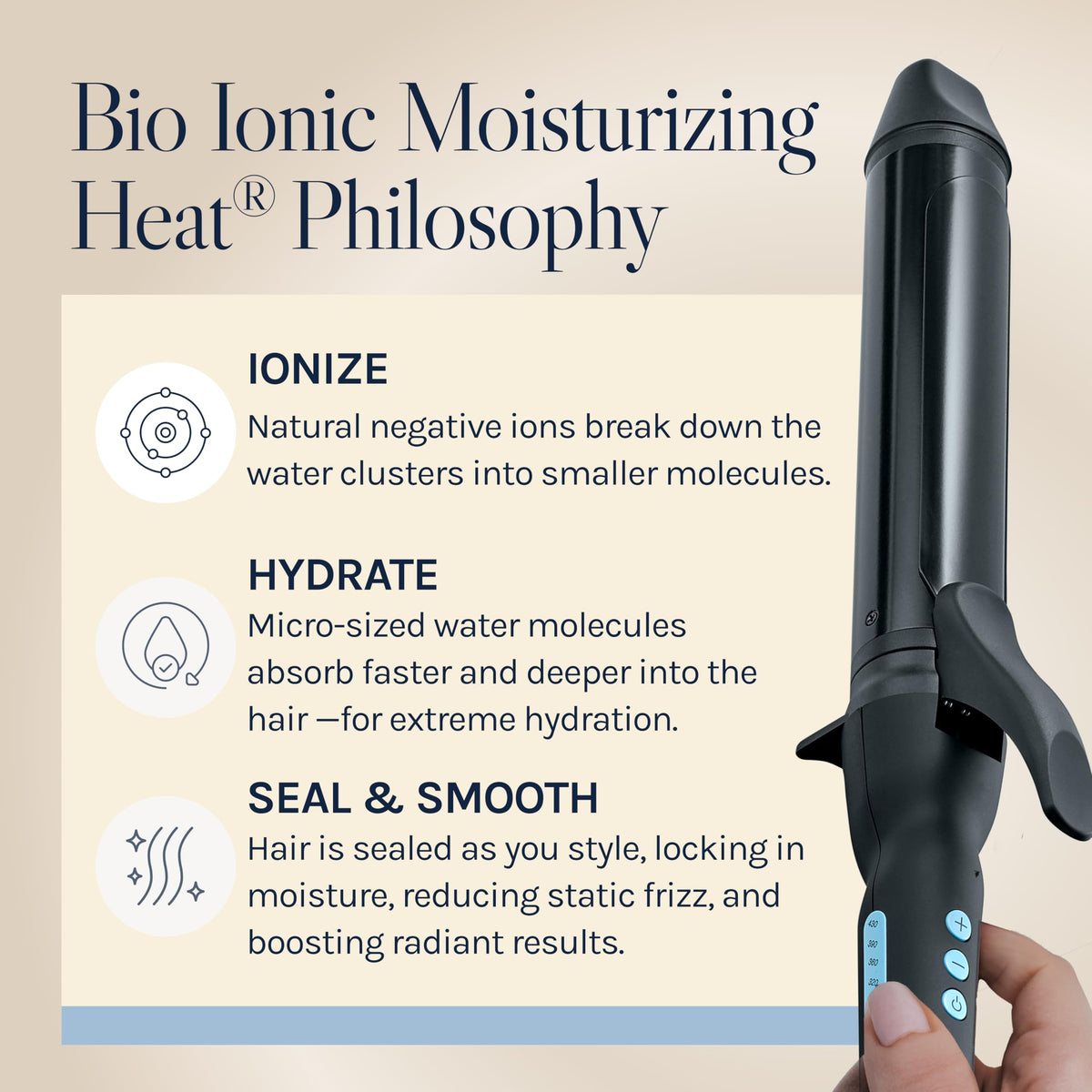 BIO IONIC lifestyle image on vanity showing tool ready for everyday styling convenience