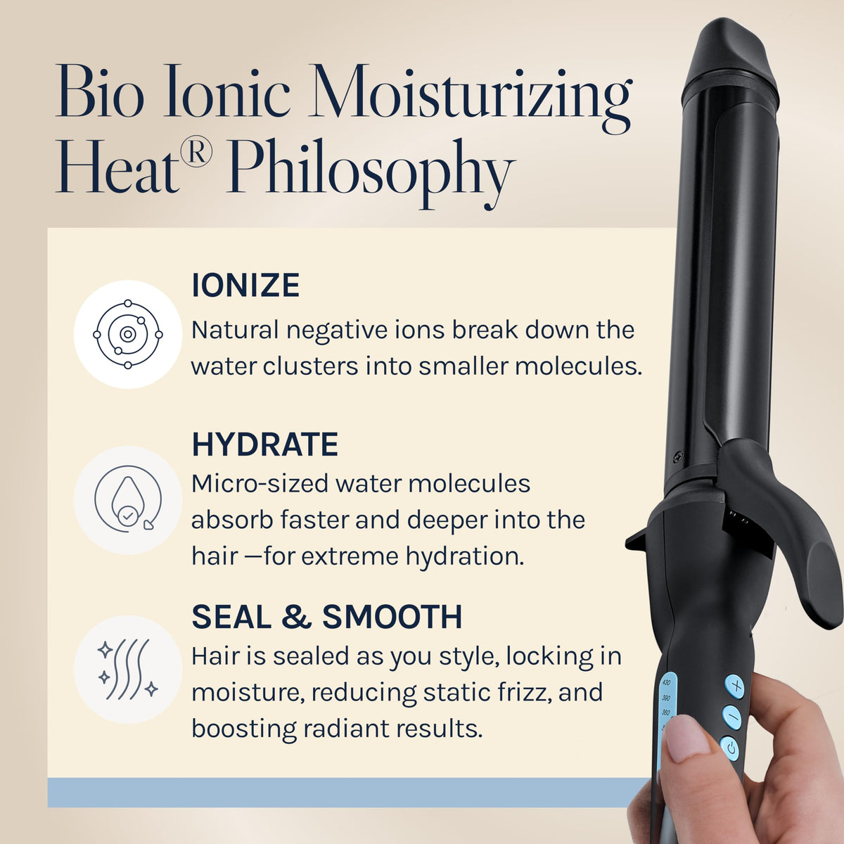 Bio Ionic packaging and accessories with protective storage and manual