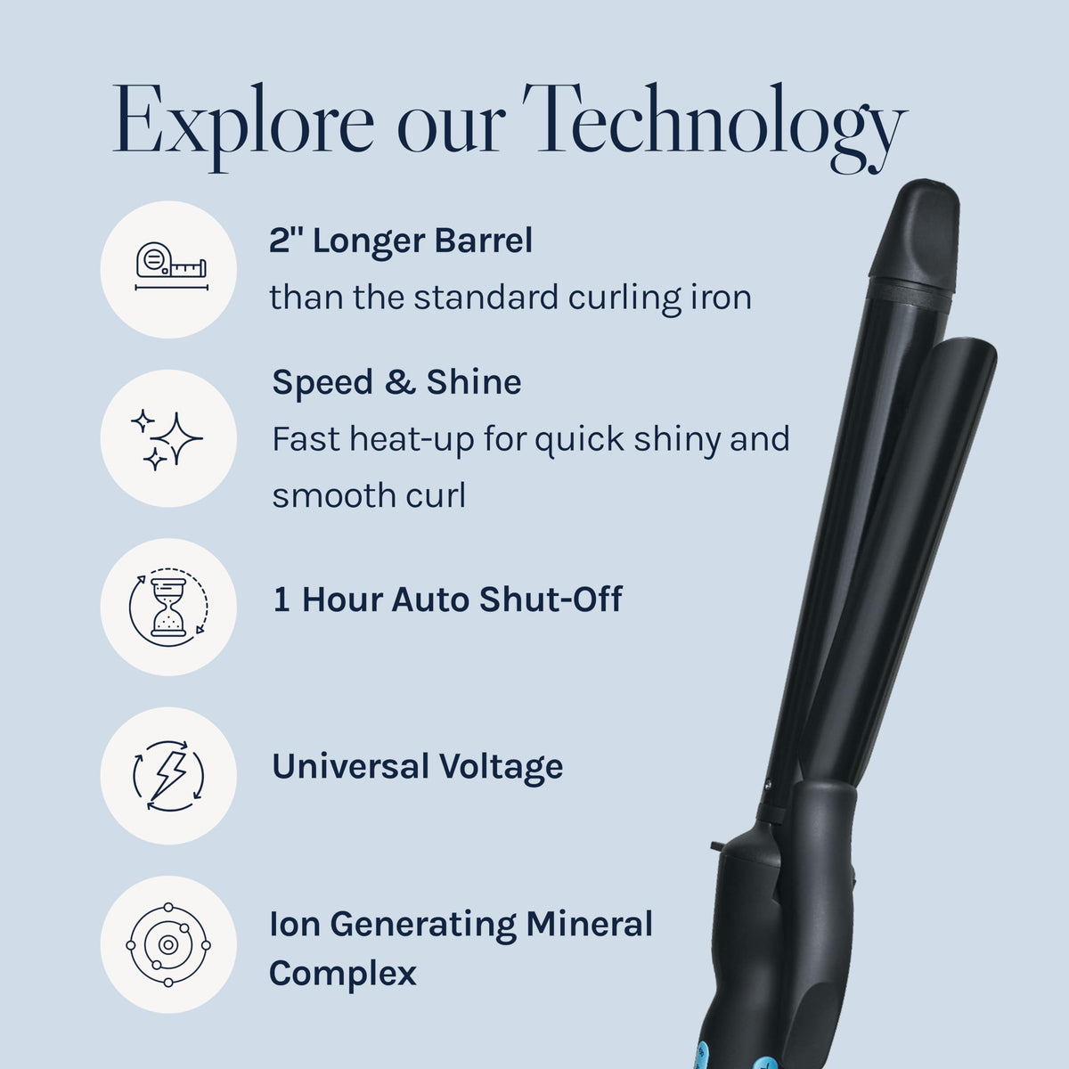 Bio Ionic curling iron held in hand to show size and ease of use