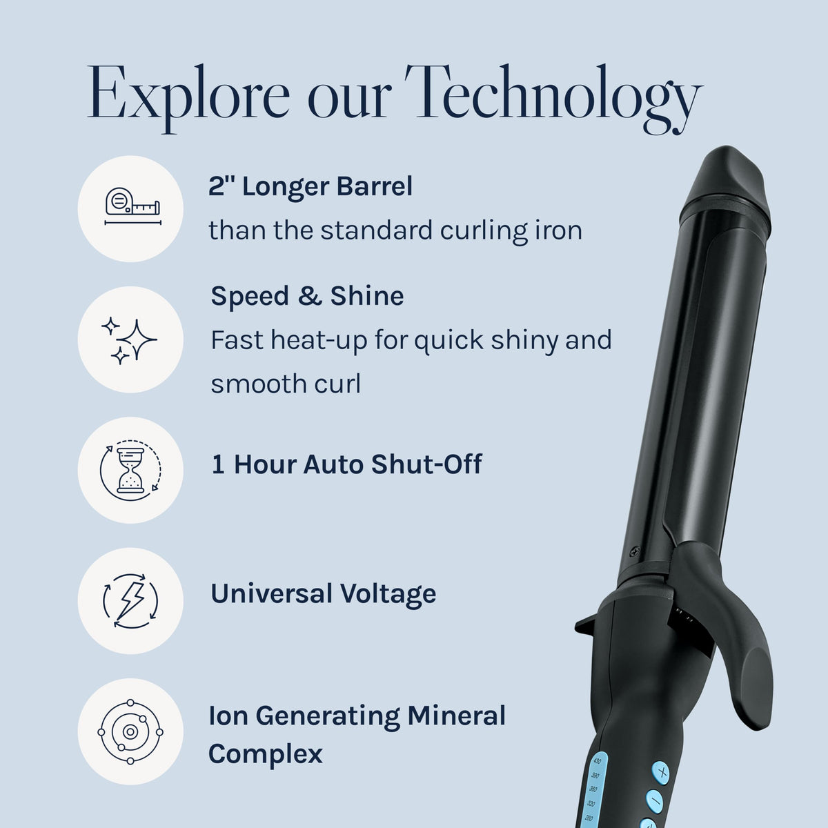 Bio Ionic styler in use on long hair creating defined mid-sized curls