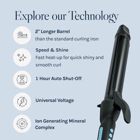 Bio Ionic styler in use on long hair creating defined mid-sized curls