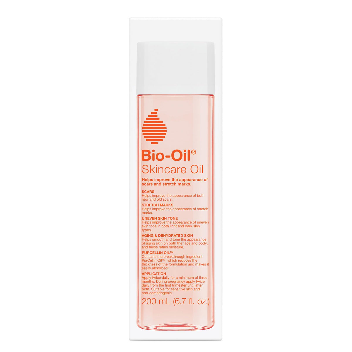 Bio-Oil front packaging showing 6.7 oz bottle and clear label benefits