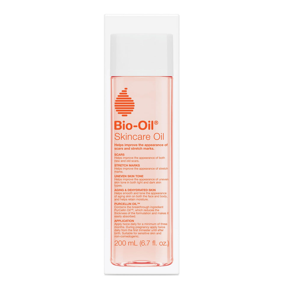 Bio-Oil front packaging showing 6.7 oz bottle and clear label benefits