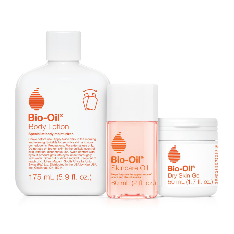 Bio-Oil front packaging travel kit showing three products benefits