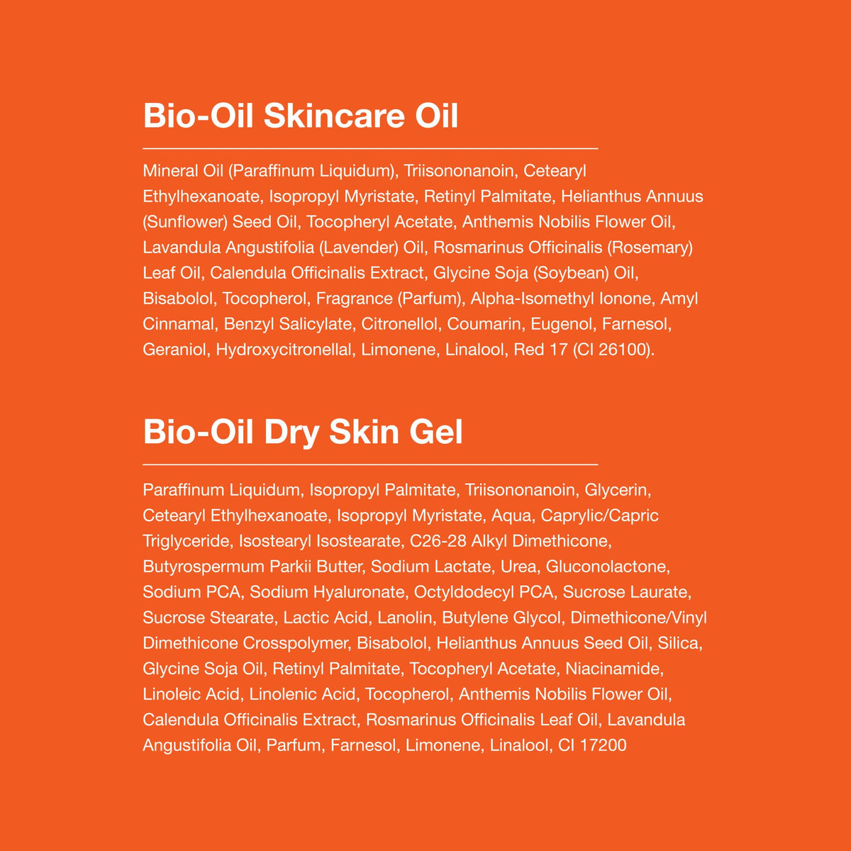 Bio-Oil plant oil ingredients flatlay illustrating nourishing botanicals