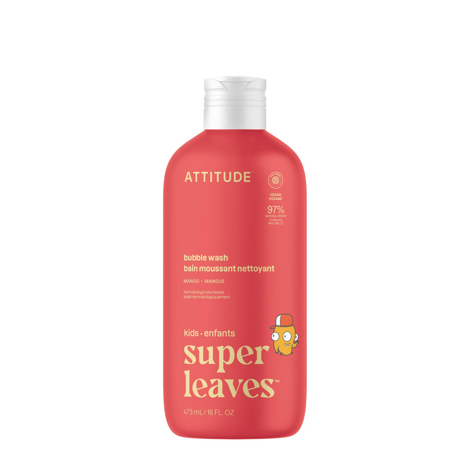 BIO SPECTRA ATTITUDE front bottle showing mango bubble wash and EWG seal, gentle cleansing