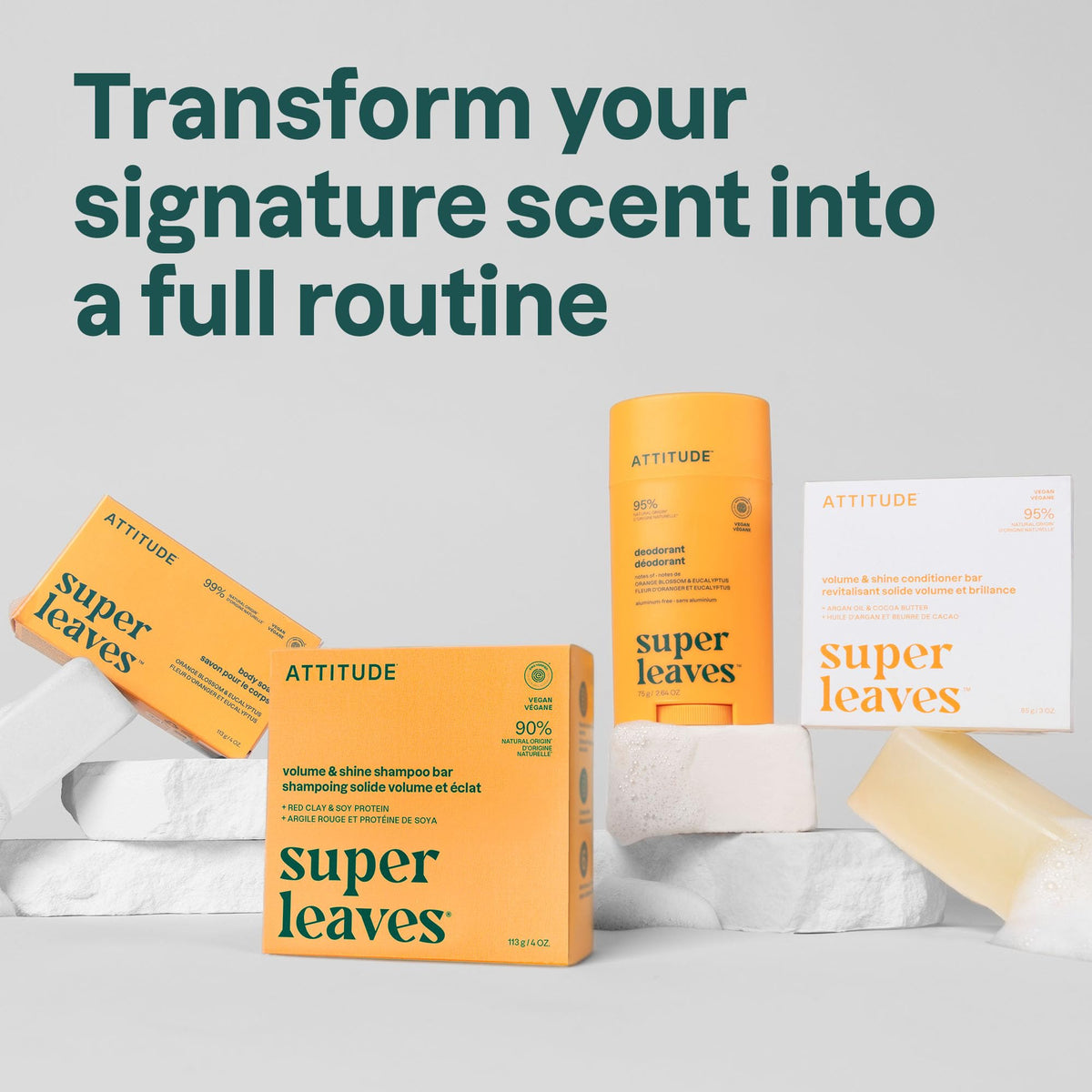BIO SPECTRA ATTITUDE placed in a bathroom with towel, evokes sustainable routine and fresh fragrance