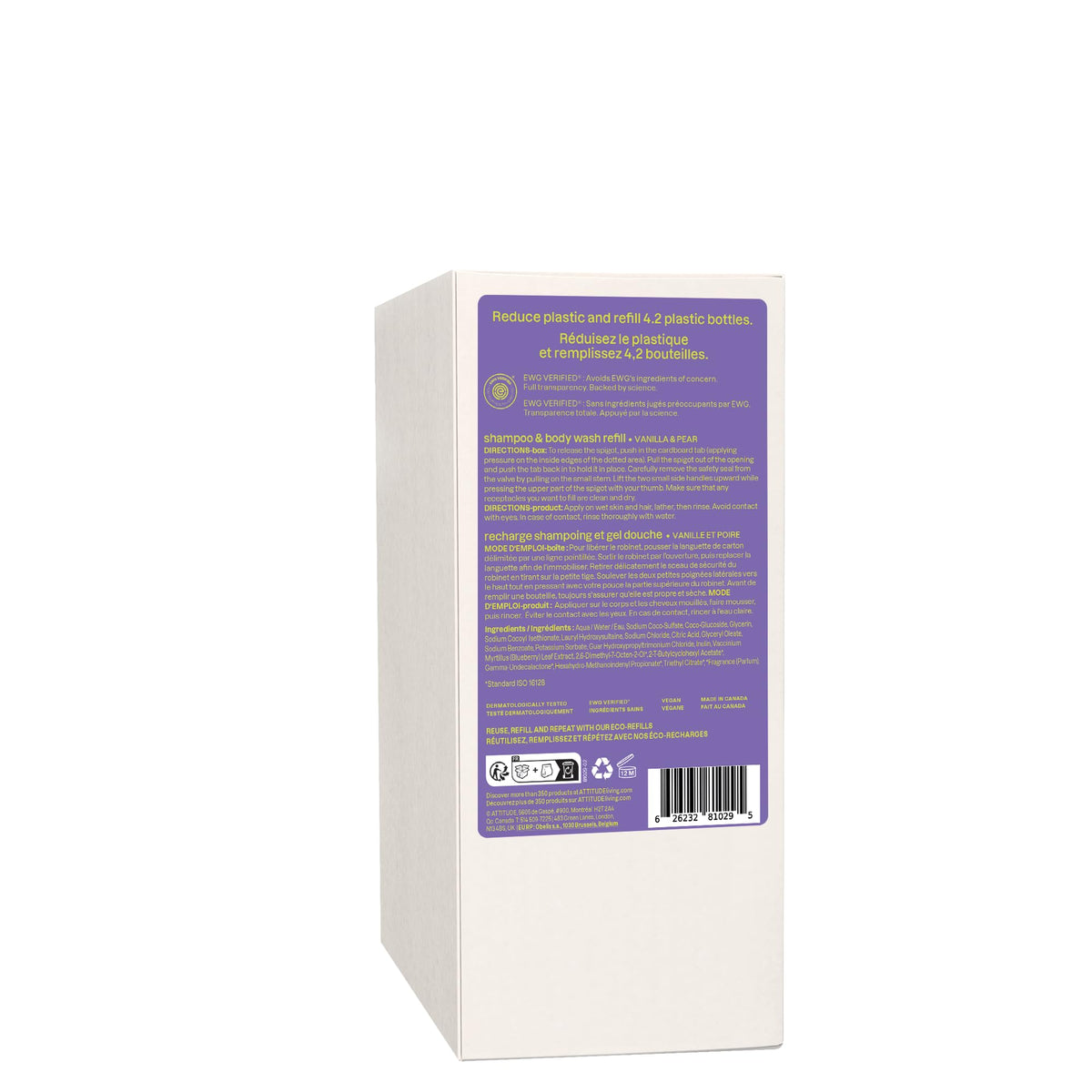 BIO SPECTRA ATTITUDE refill next to standard bottle showing large-size value and waste reduction