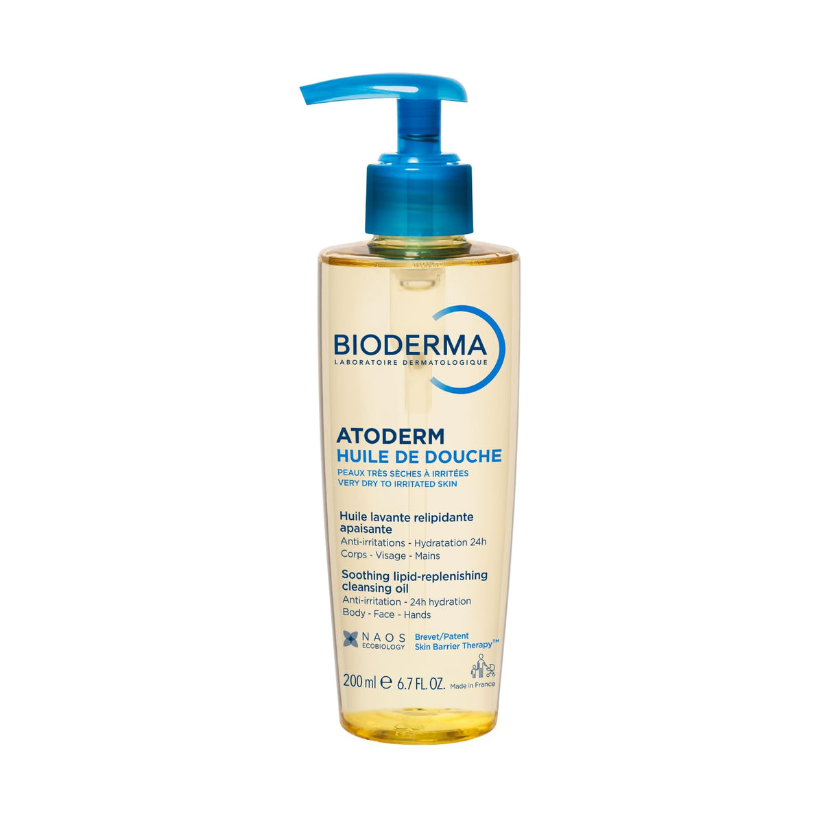 Bioderma Atoderm front packaging showing product and 6.7 fl oz size benefit