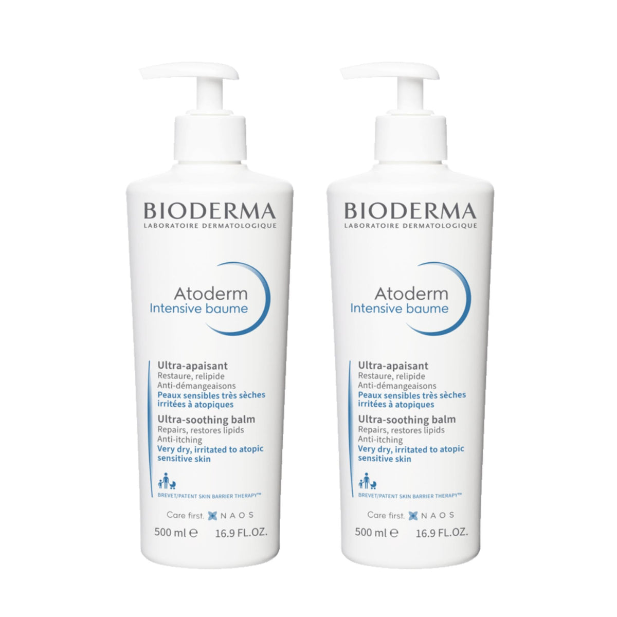 Bioderma Atoderm duo front packaging shows two bottles for extended use and convenience