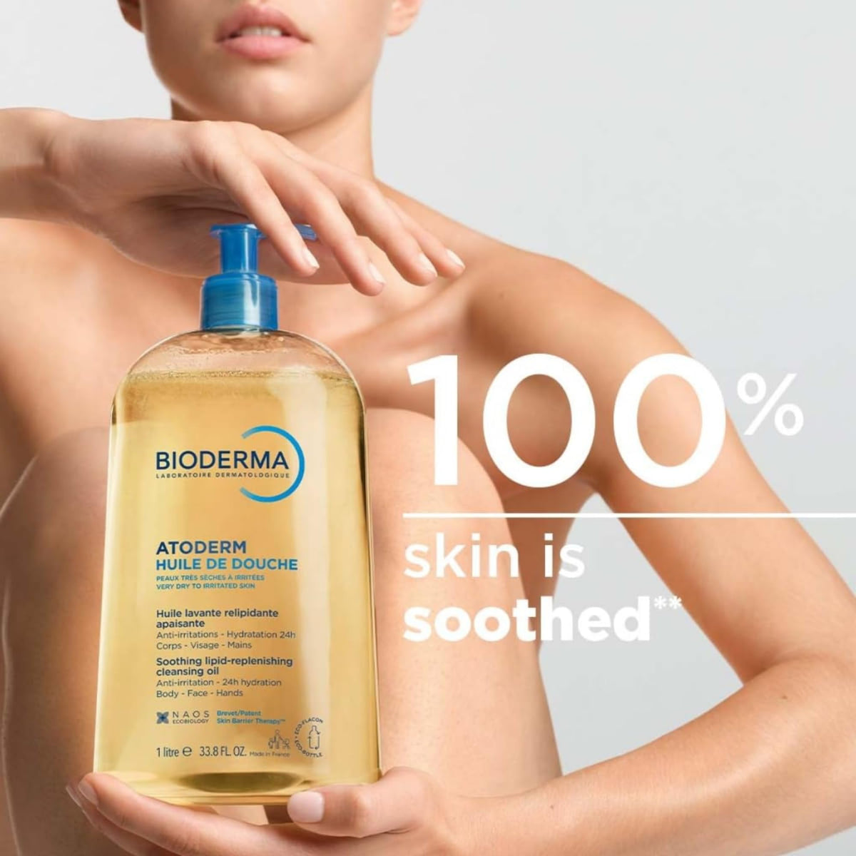 Bioderma Atoderm soft foam on hand demonstrating gentle lather and easy rinse