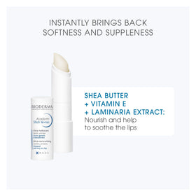 Bioderma Atoderm stick being applied to lips for immediate comfort