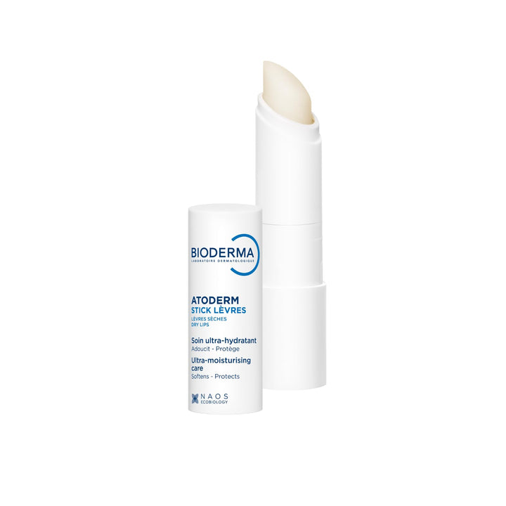 Bioderma Atoderm lip stick front packaging showing compact, travel-friendly balm