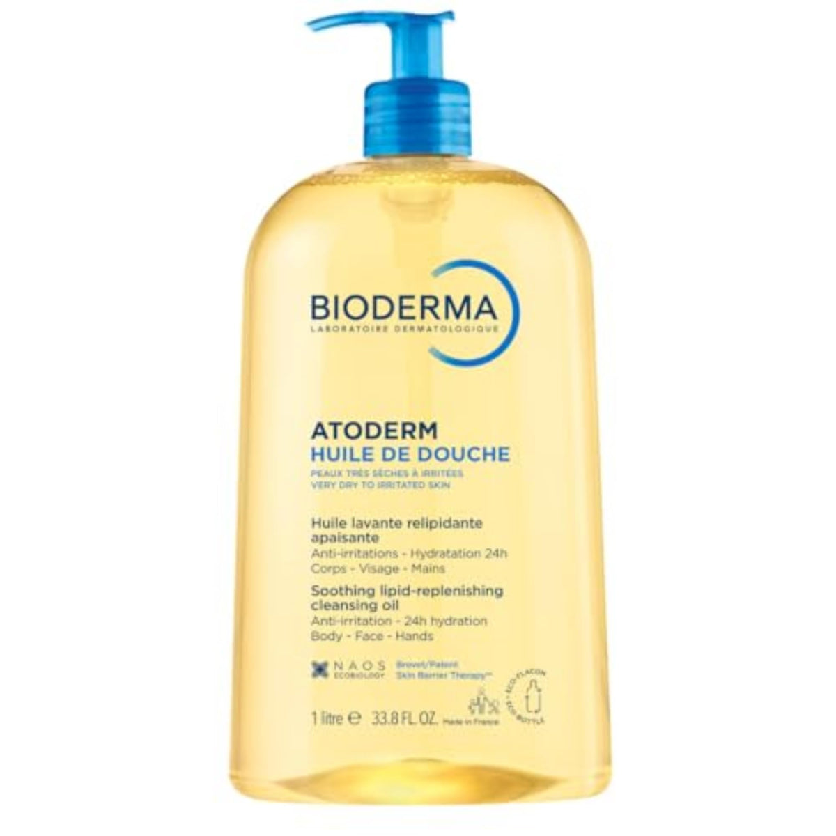 Bioderma Atoderm front packaging showing bottle and label for gentle cleansing