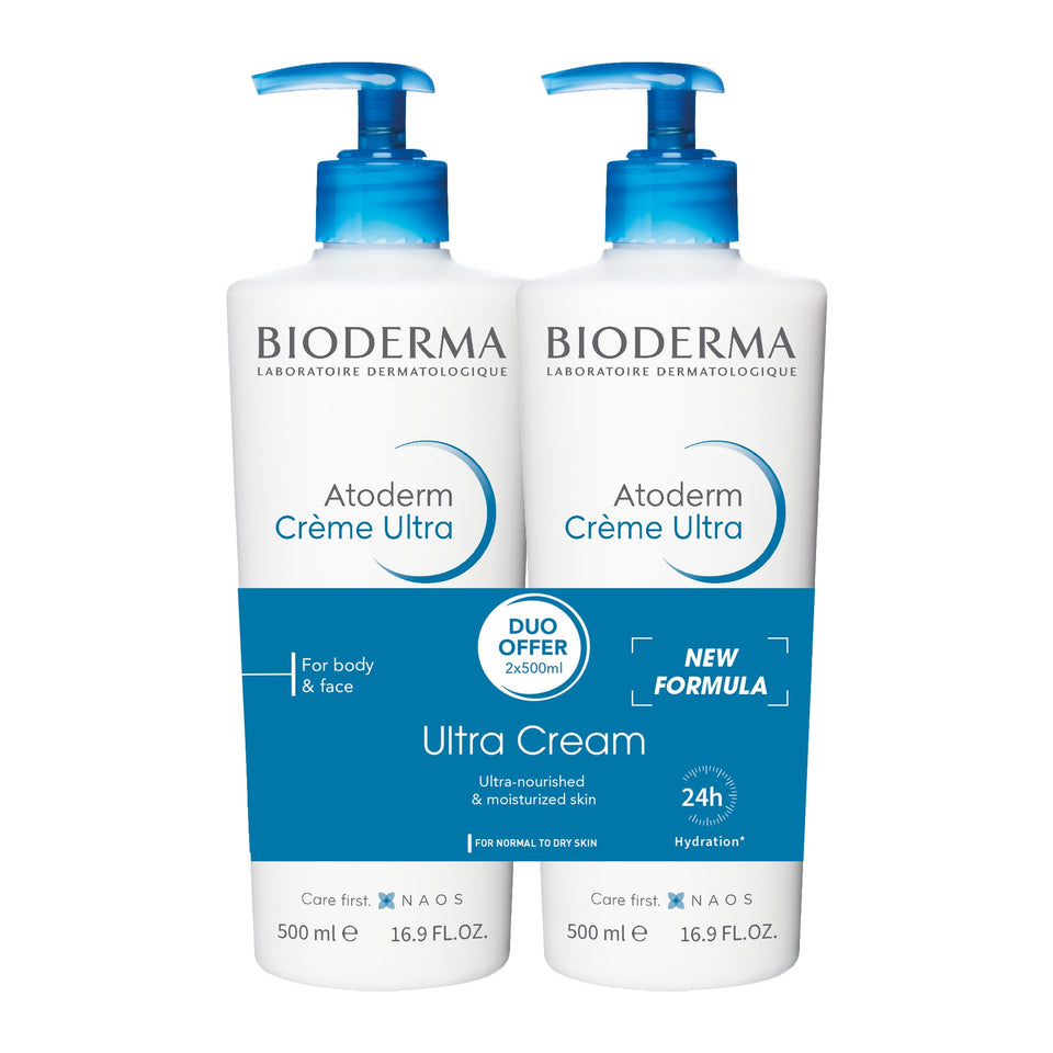 Bioderma Atoderm Ultra cream front packaging showing two tubes, convenient supply