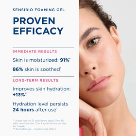 Close-up of Bioderma foam texture showing mild, creamy lather benefit